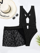 Maiô Margarida Conjunto Texturizado Decote V Com Saia Pareô